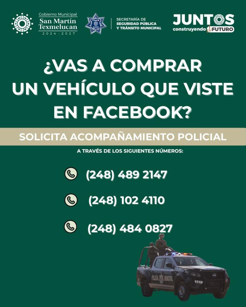 Seguridad Pública de Texmelucan frustra fraude por venta de vehículos en redes sociales en Moyotzingo.