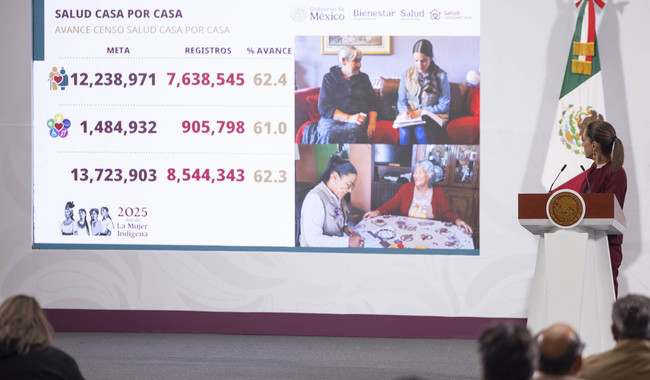 Salud Casa por Casa ha visitado a 8.5 millones de personas adultas mayores y con discapacidad; es un avance del 62.3% en censo: Presidenta