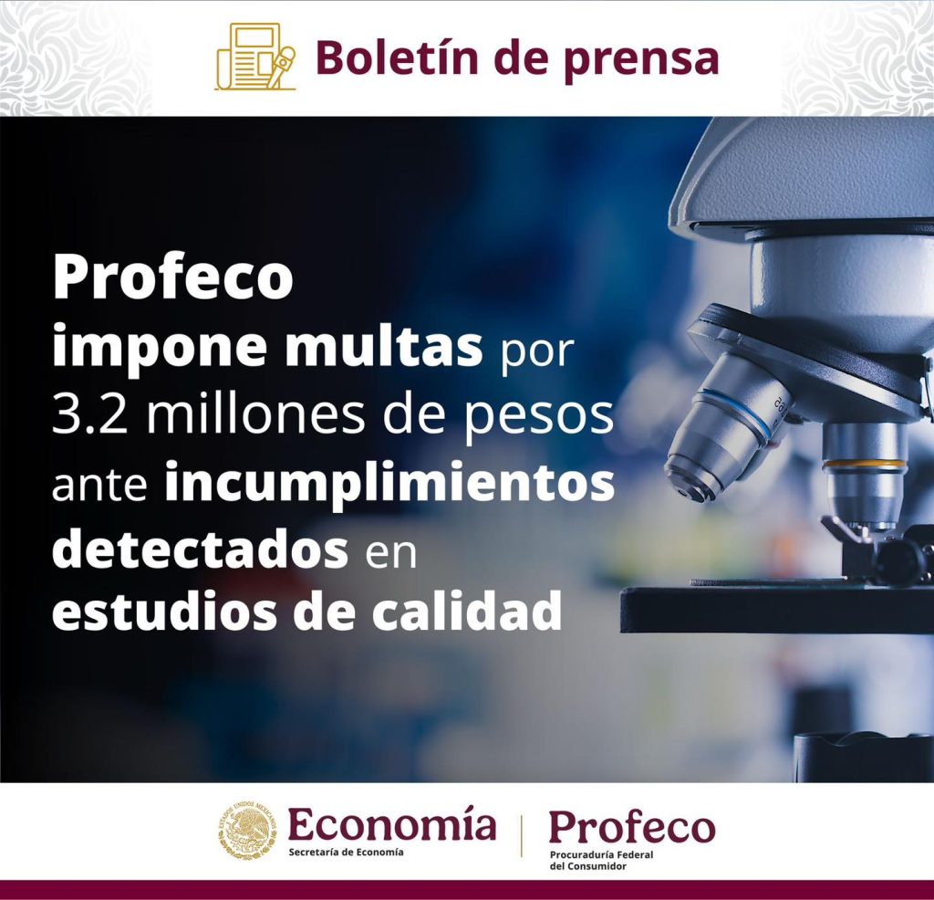 Profeco impone multas por 3.2 millones de pesos ante incumplimientos detectados en estudios de calidad