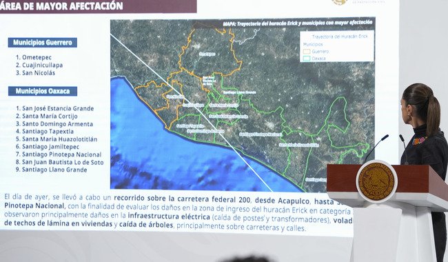 Presidenta Claudia Sheinbaum coordinará desde Oaxaca esfuerzos ante huracán Erick