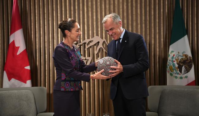 Valoramos mucho la relación con Canadá en lo comercial, cultural y en amistad: Presidenta en reunión con primer ministro Mark Carney, en G7
