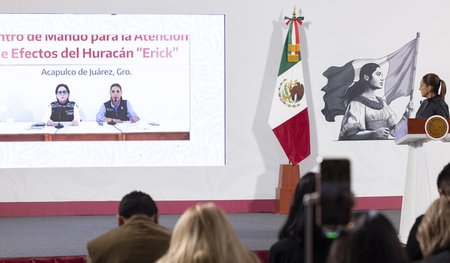 Presidenta llama a habitantes de las costas de Guerrero y Oaxaca a seguir con cautela ante huracán Erick; agradece acatar recomendaciones