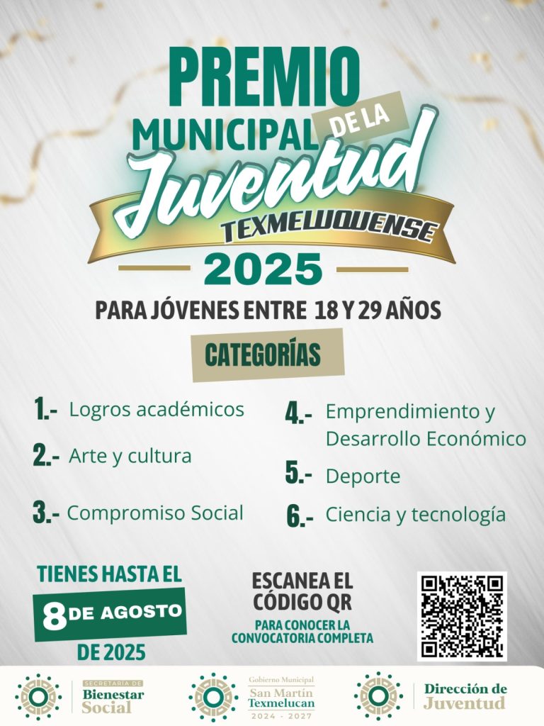 Gobierno Municipal emite convocatoria para el “premio municipal de la juventud Texmeluquense”