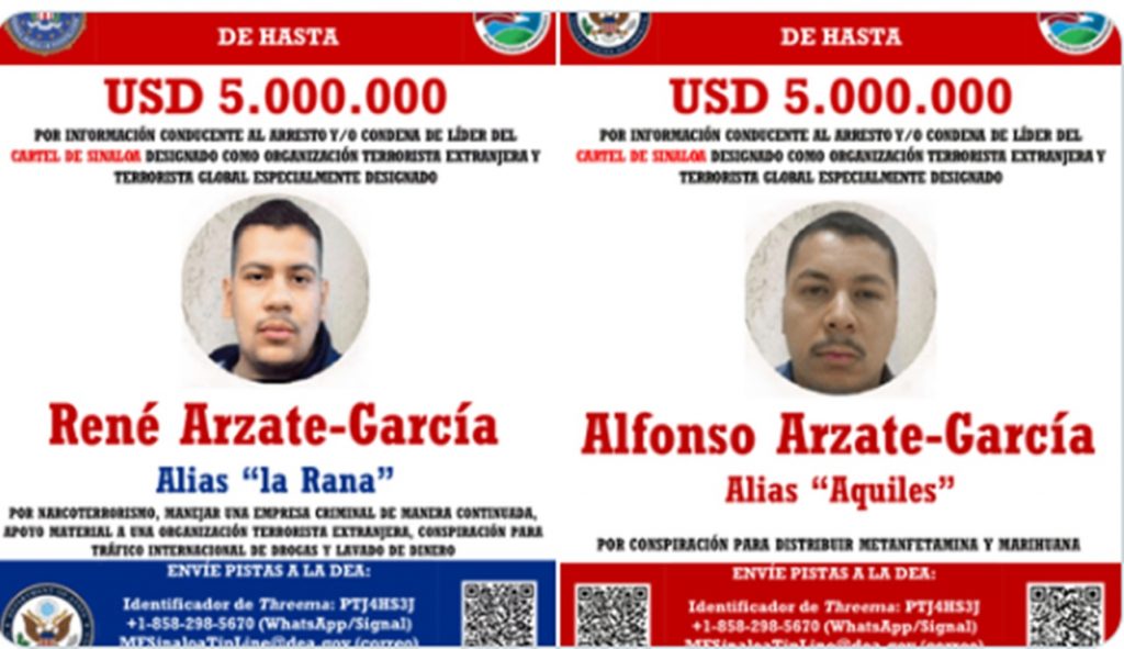 EE.UU. mantiene ofensiva tras muerte de “El Mencho” y ofrece 5 mdd por hermanos Arzate ligados al Cártel de Sinaloa