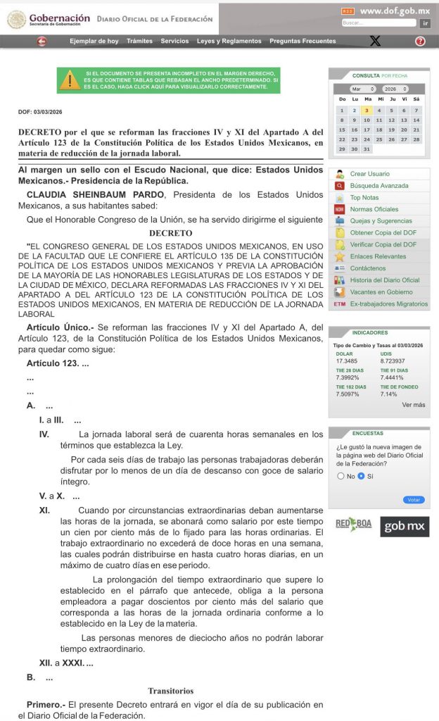 Reforma de las 40 horas ya es oficial