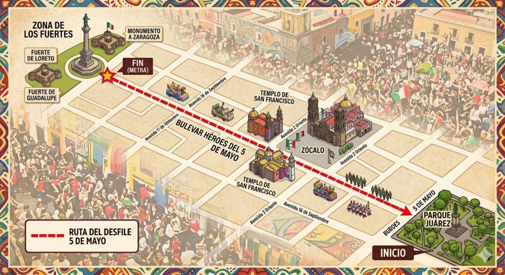 El desfile del 5 de Mayo regresa a su ruta original y deja Los Fuertes