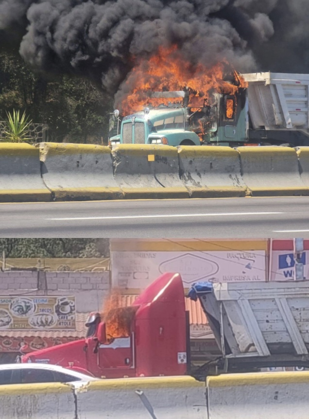 Enfrentamiento y quema de tráiler en la México–Puebla genera movilización de seguridad