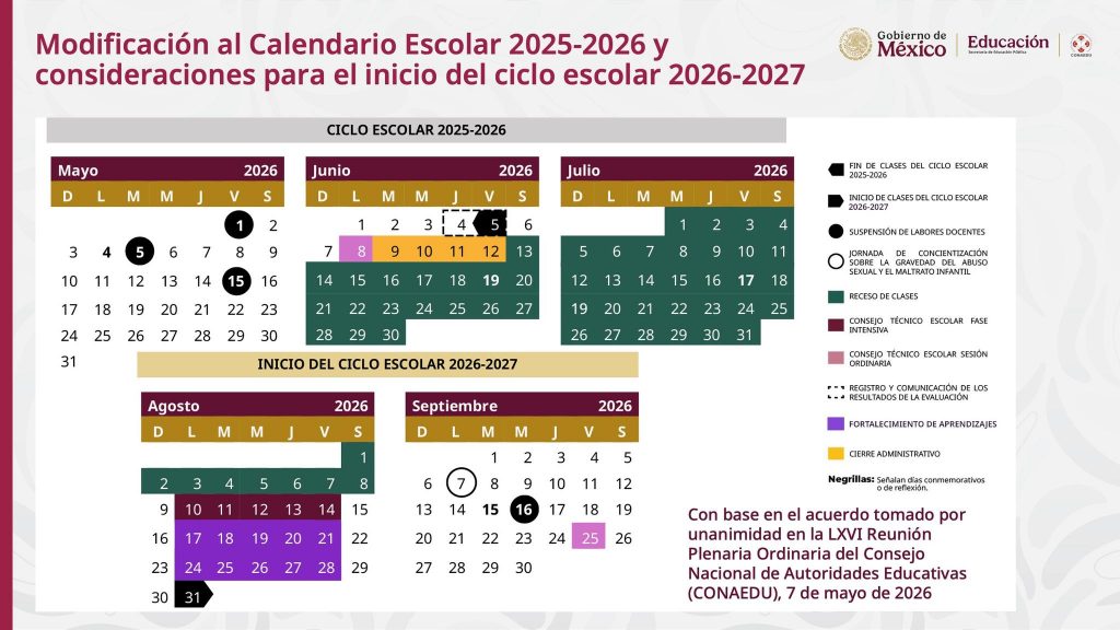 EP y autoridades estatales acuerdan por unanimidad cambios al calendario escolar 2025-2026 por calor y Mundial de Futbol