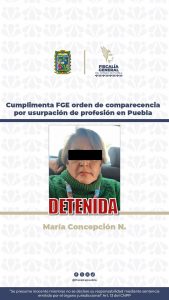 Cumplimenta FGE orden de comparecencia por usurpación de profesión en Puebla