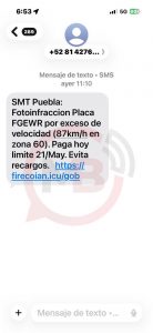 Alertan por nuevo fraude con falsas fotomultas en Puebla a través de mensajes SMS
