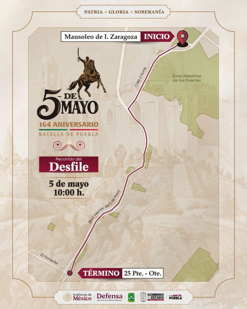 Cierres viales y recorrido del desfile del 5 de mayo en Puebla