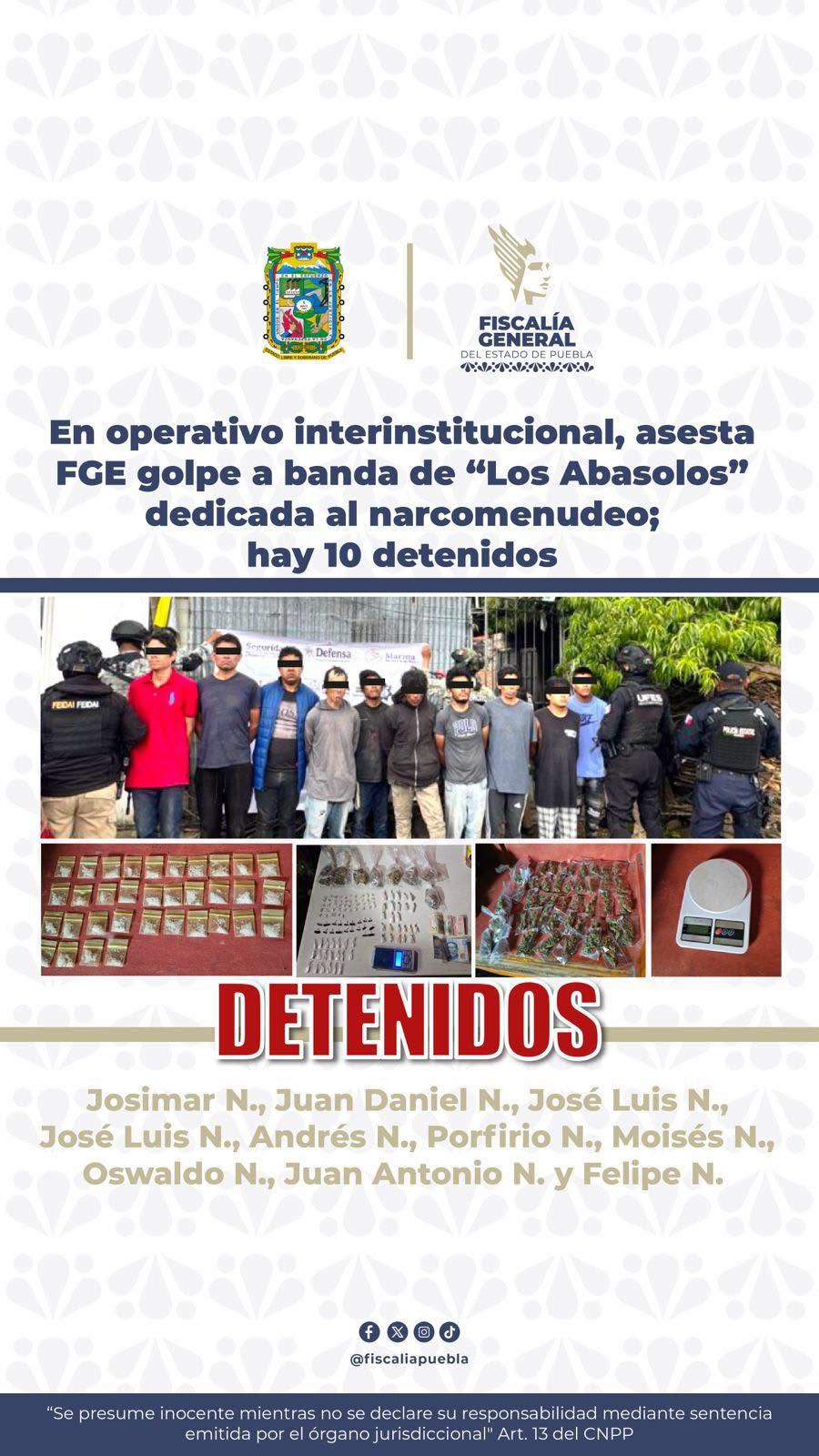 En operativo interinstitucional, asesta FGE golpe a banda de “Los Abasolos” dedicada al narcomenudeo; hay 10 detenidos