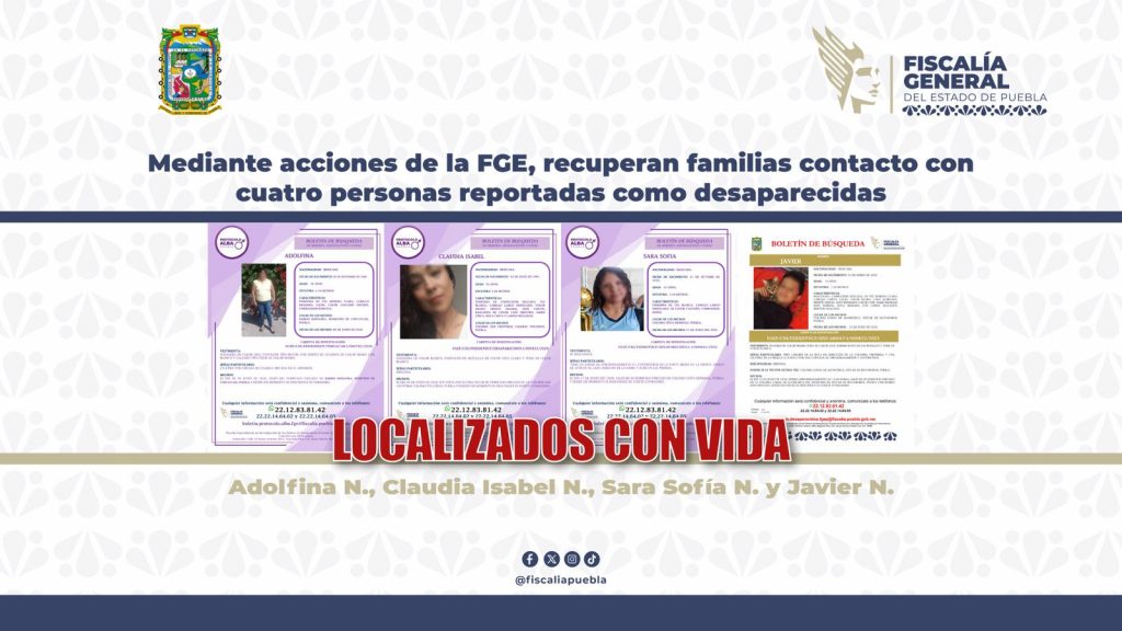 Mediante acciones de la FGE, recuperan familias contacto con cuatro personas reportadas como desaparecidas