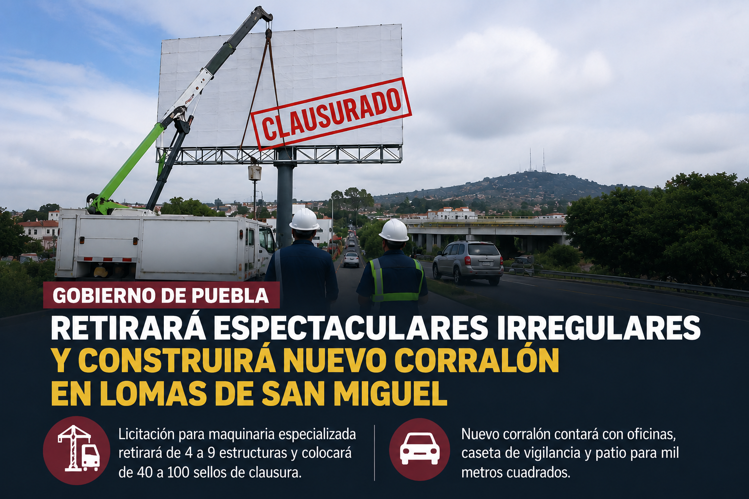 Puebla retirará espectaculares irregulares y construirá nuevo corralón en Lomas de San Miguel