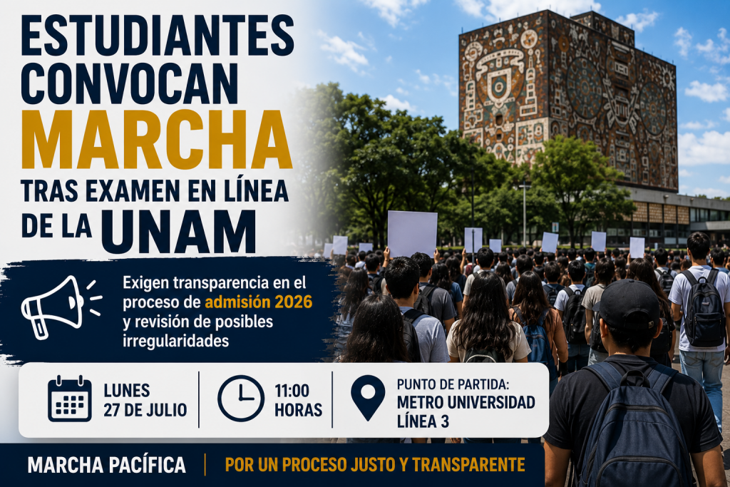 Estudiantes convocan marcha tras polémica por examen en línea de la UNAM