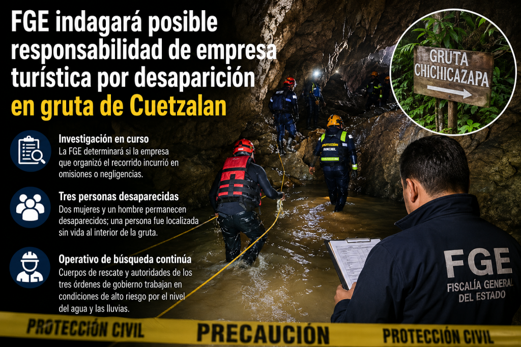 FGE indagará posible responsabilidad de empresa turística por desaparición en gruta de Cuetzalan