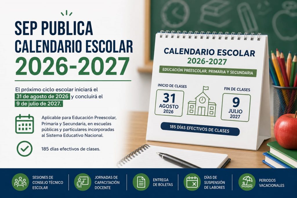 SEP publica el calendario escolar 2026-2027; clases iniciarán el 31 de agosto