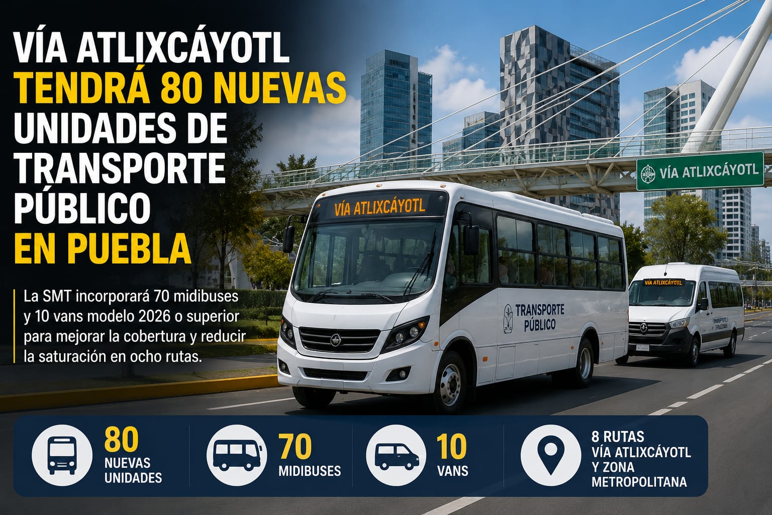 Vía Atlixcáyotl tendrá 80 nuevas unidades de transporte público en Puebla