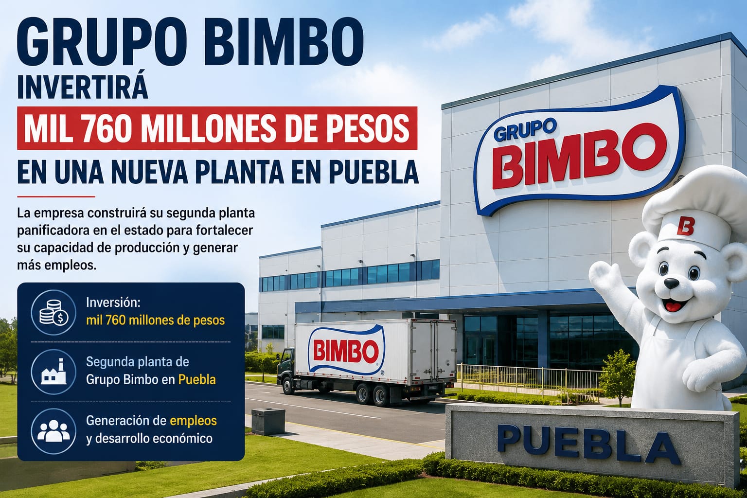 Grupo Bimbo invertirá mil 760 millones de pesos en una nueva planta en Puebla