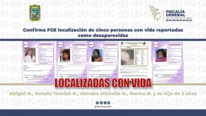 Confirma FGE localización de cinco personas con vida reportadas como desaparecidas