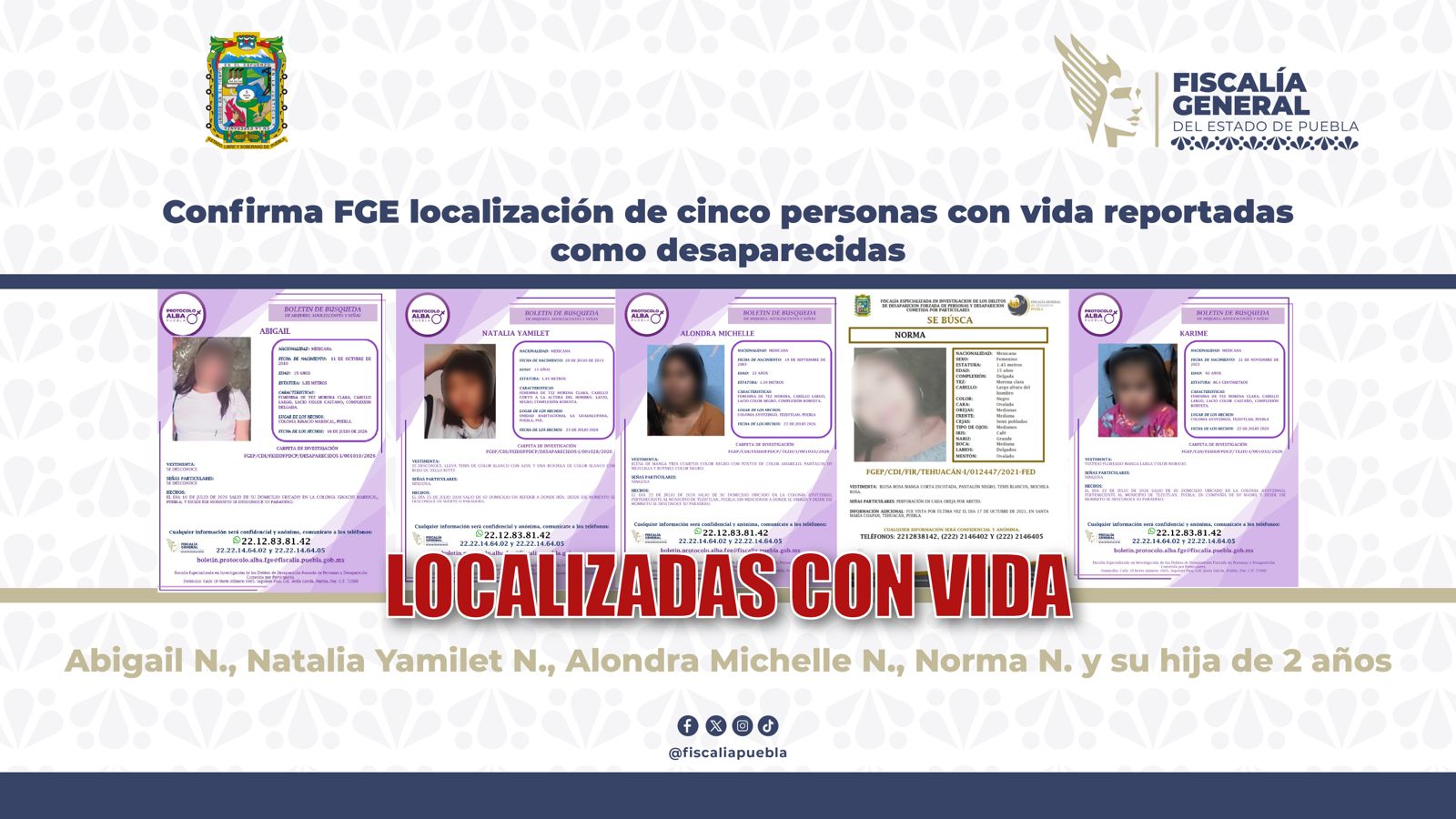 Confirma FGE localización de cinco personas con vida reportadas como desaparecidas