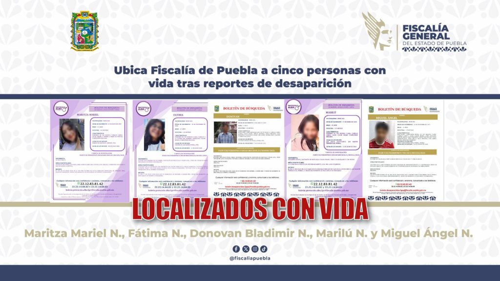 Ubica Fiscalía de Puebla a cinco personas con vida tras reportes de desaparición