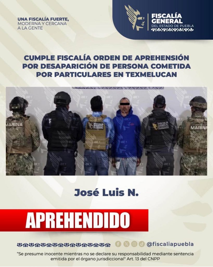 Cumple Fiscalía orden de aprehensión por desaparición de persona cometida por particulares en Texmelucan
