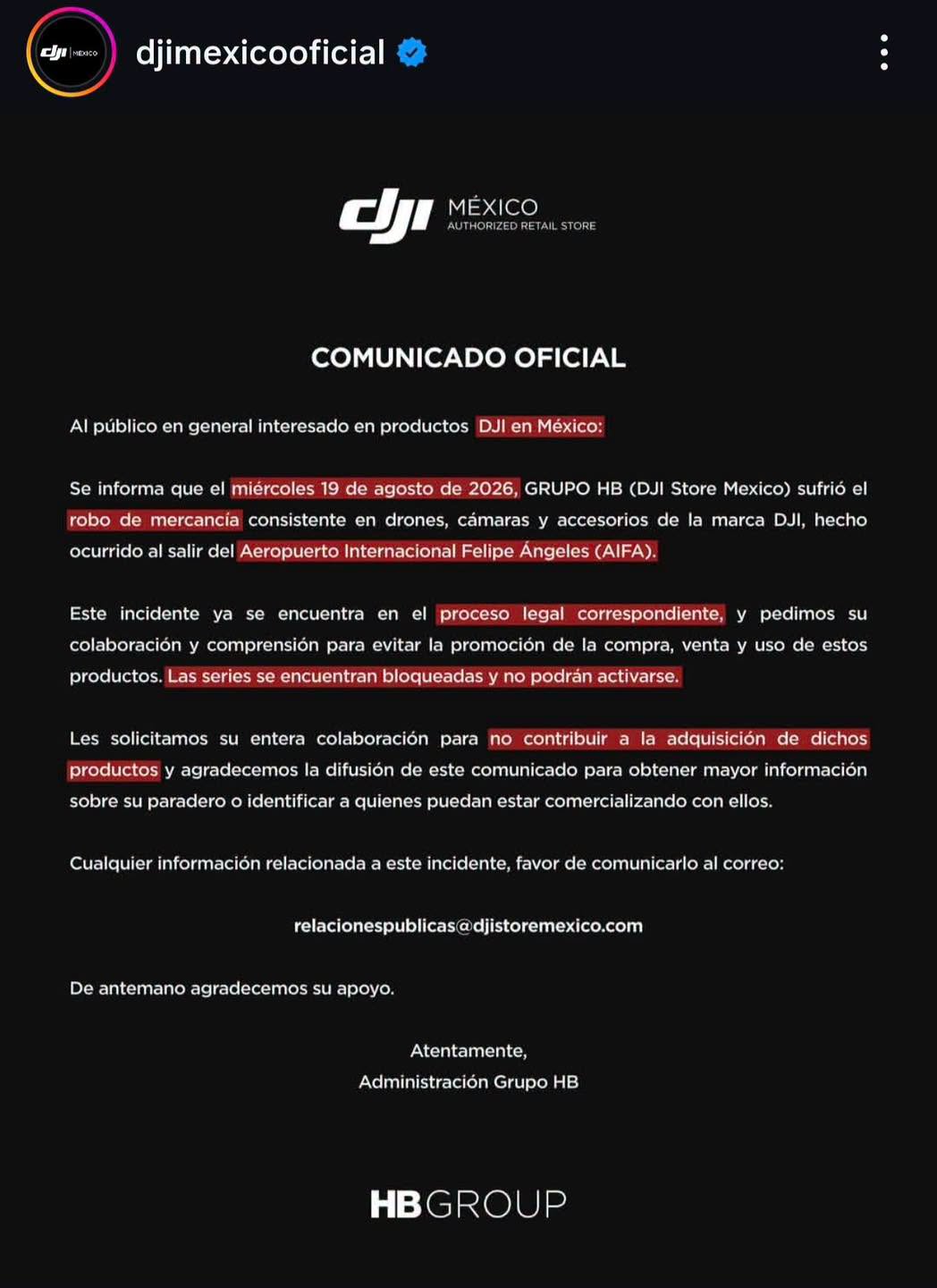 Reportan robo de cargamento de drones DJI después de salir del AIFA