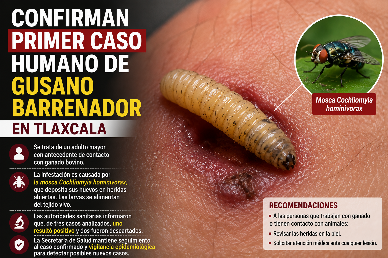 Confirman primer caso humano de gusano barrenador en Tlaxcala