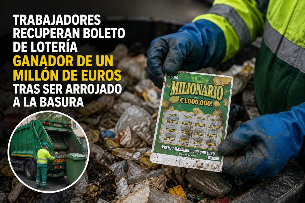 Trabajadores recuperan boleto de lotería ganador de un millón de euros tras ser arrojado a la basura