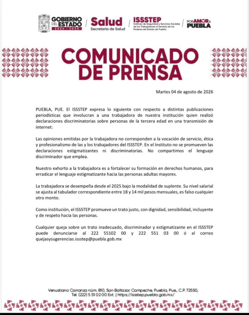 ISSSTEP se deslinda de comentarios de trabajadora por caso "huelen a baúl"
