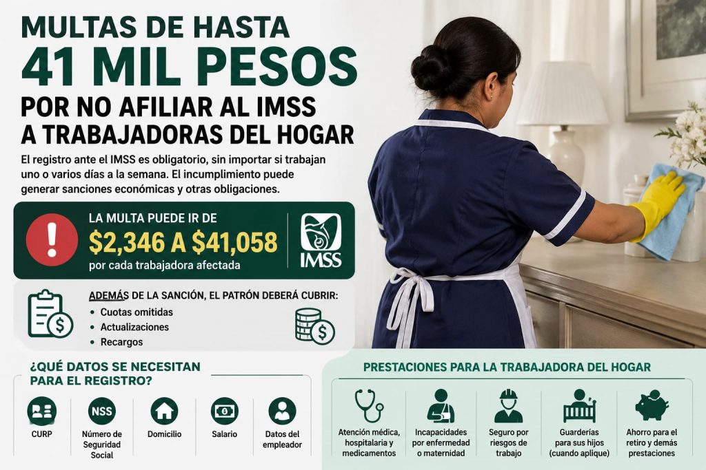 Multas de hasta 41 mil pesos por no afiliar al IMSS a trabajadoras del hogar