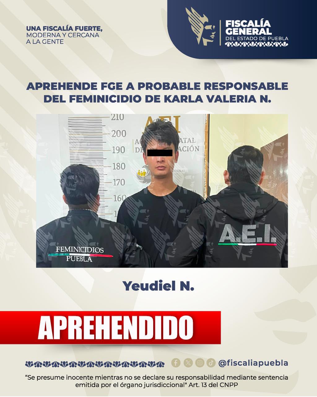 Aprehende FGE a probable responsable del feminicidio de Karla Valeria N.