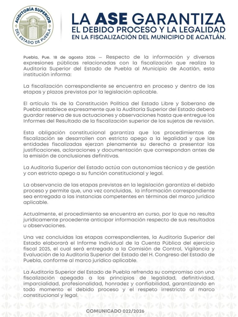 La ASE garantiza el debido proceso y la legalidad en la fiscalización del Municipio de Acatlán.