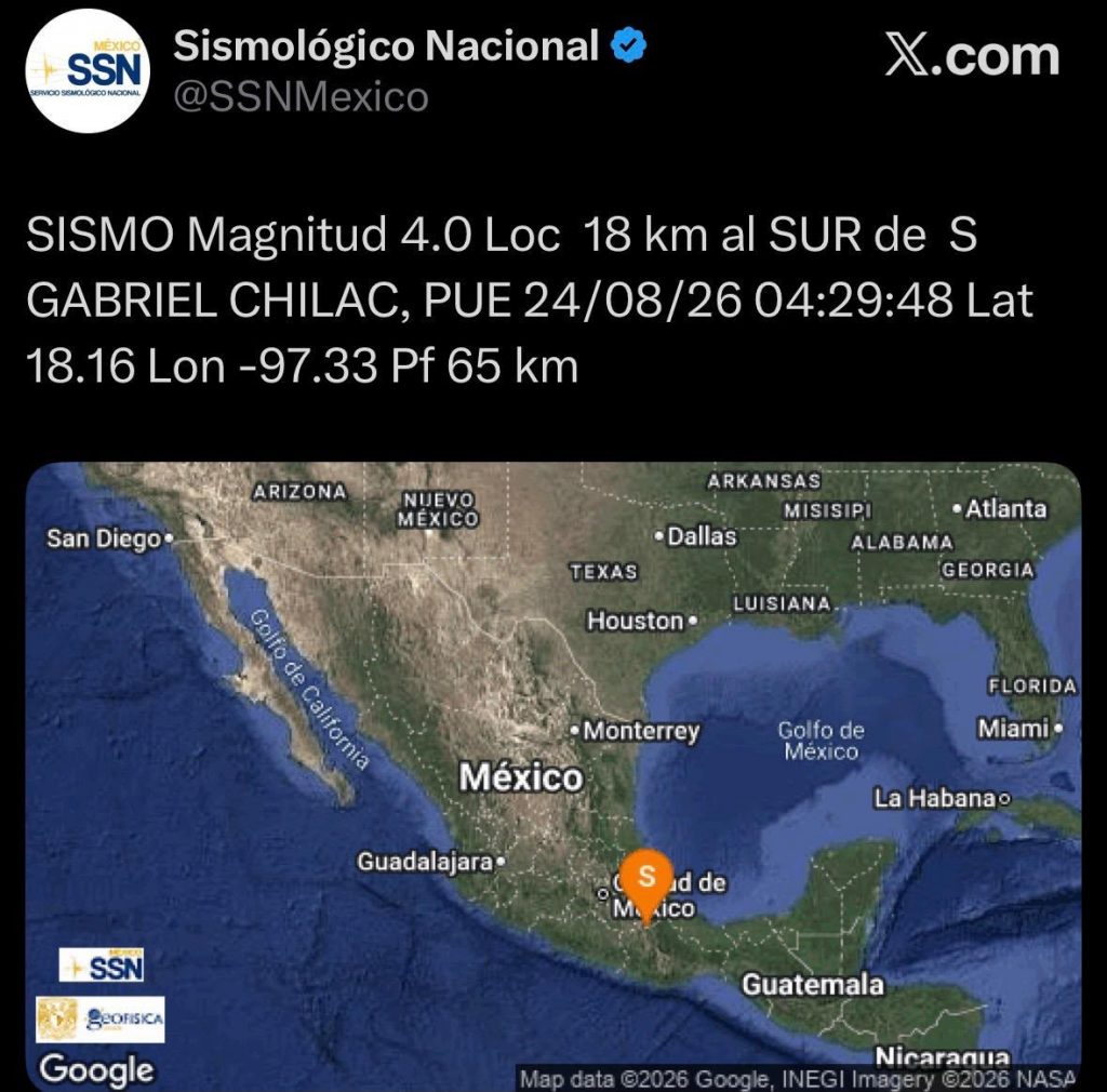 Sin afectaciones por sismo con epicentro en San Gabriel Chilac: Protección Civil