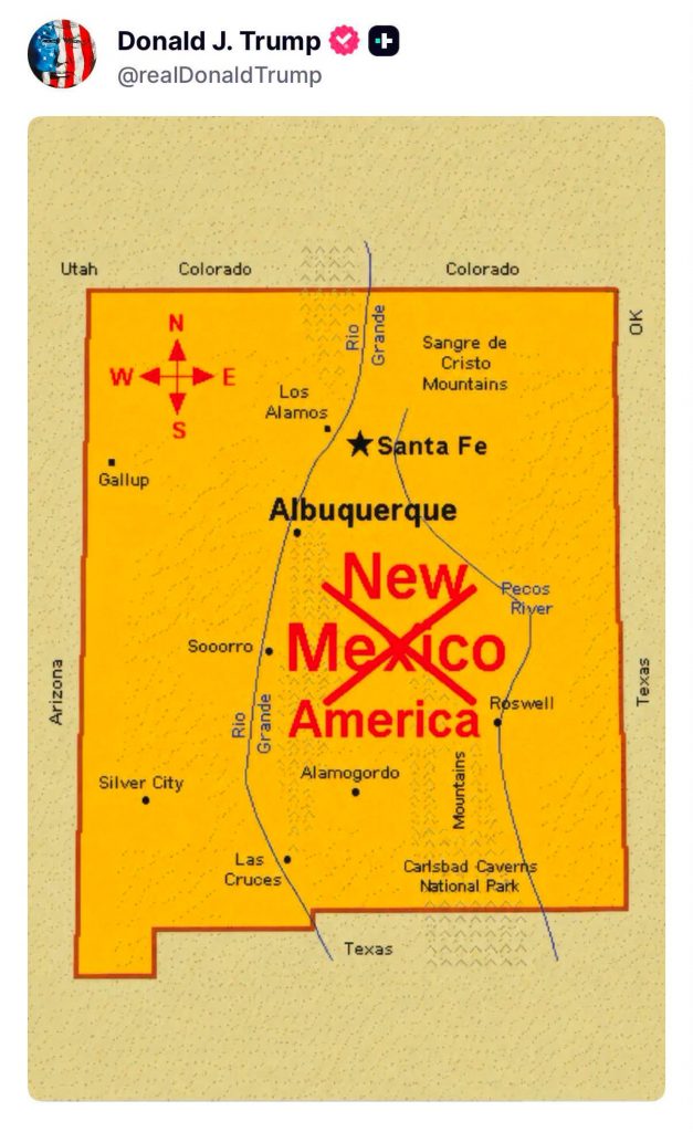 Trump rebautiza Nuevo México como "Nueva América" y reaviva su cruzada por los nombres geográficos