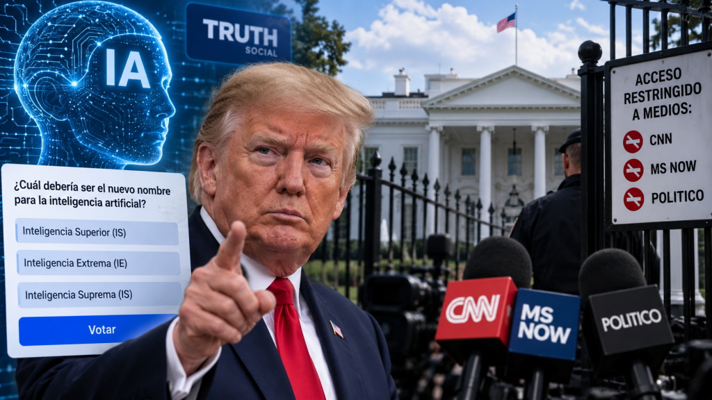 Trump propone rebautizar la inteligencia artificial y veta a tres medios en la Casa Blanca