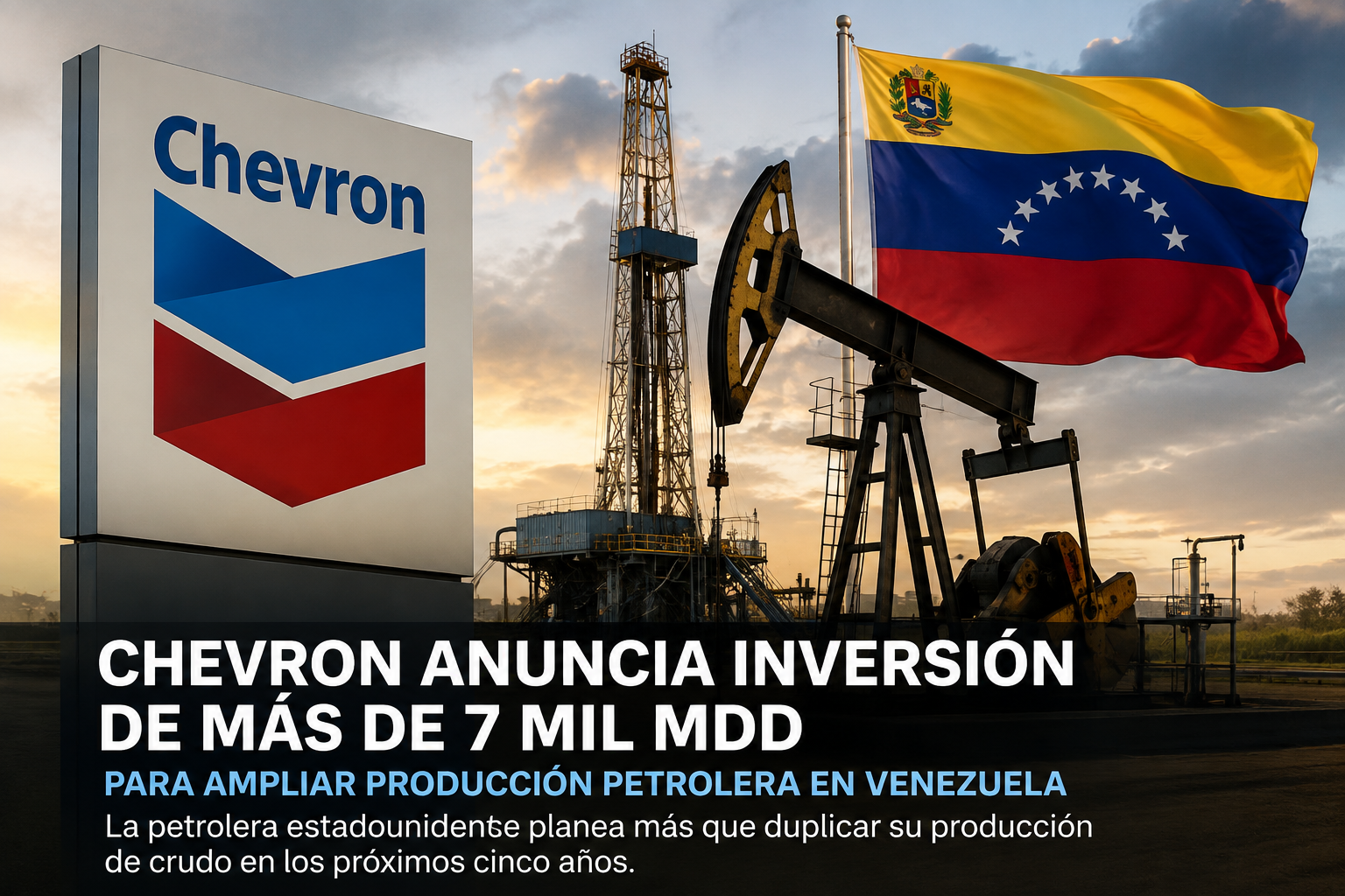 Chevron anuncia inversión de más de 7 mil mdd para ampliar producción petrolera en Venezuela