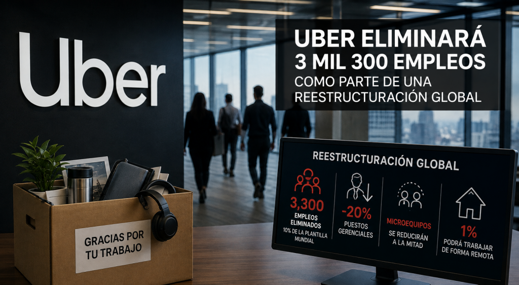 Uber eliminará 3 mil 300 empleos como parte de una reestructuración global