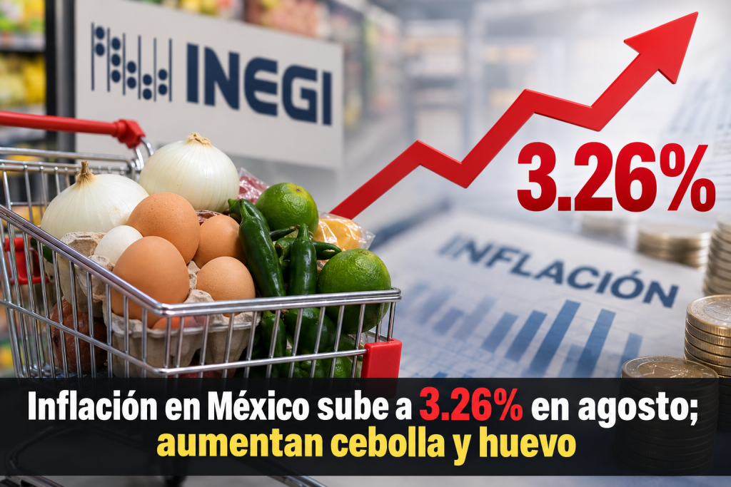 Inflación en México sube a 3.26% en agosto; aumentan cebolla y huevo