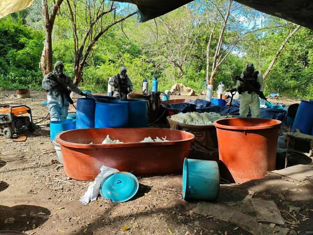 Desmantelan cuatro laboratorios de drogas sintéticas en Michoacán y Guerrero; aseguran más de 10 toneladas de químicos
