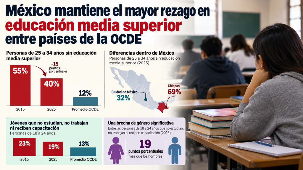 México mantiene el mayor rezago en educación media superior entre países de la OCDE