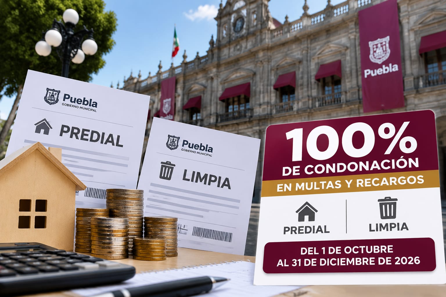 Puebla capital condonará 100% de multas y recargos de predial y limpia de octubre a diciembre