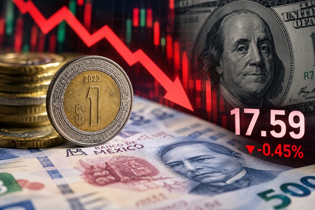 Peso mexicano extiende racha negativa y llega a 17.59 por dólar