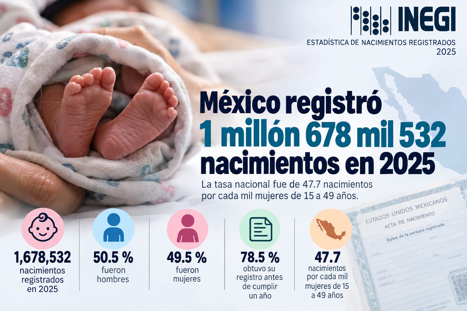 En 2025 se registraron 1 678 532 nacimientos en México
