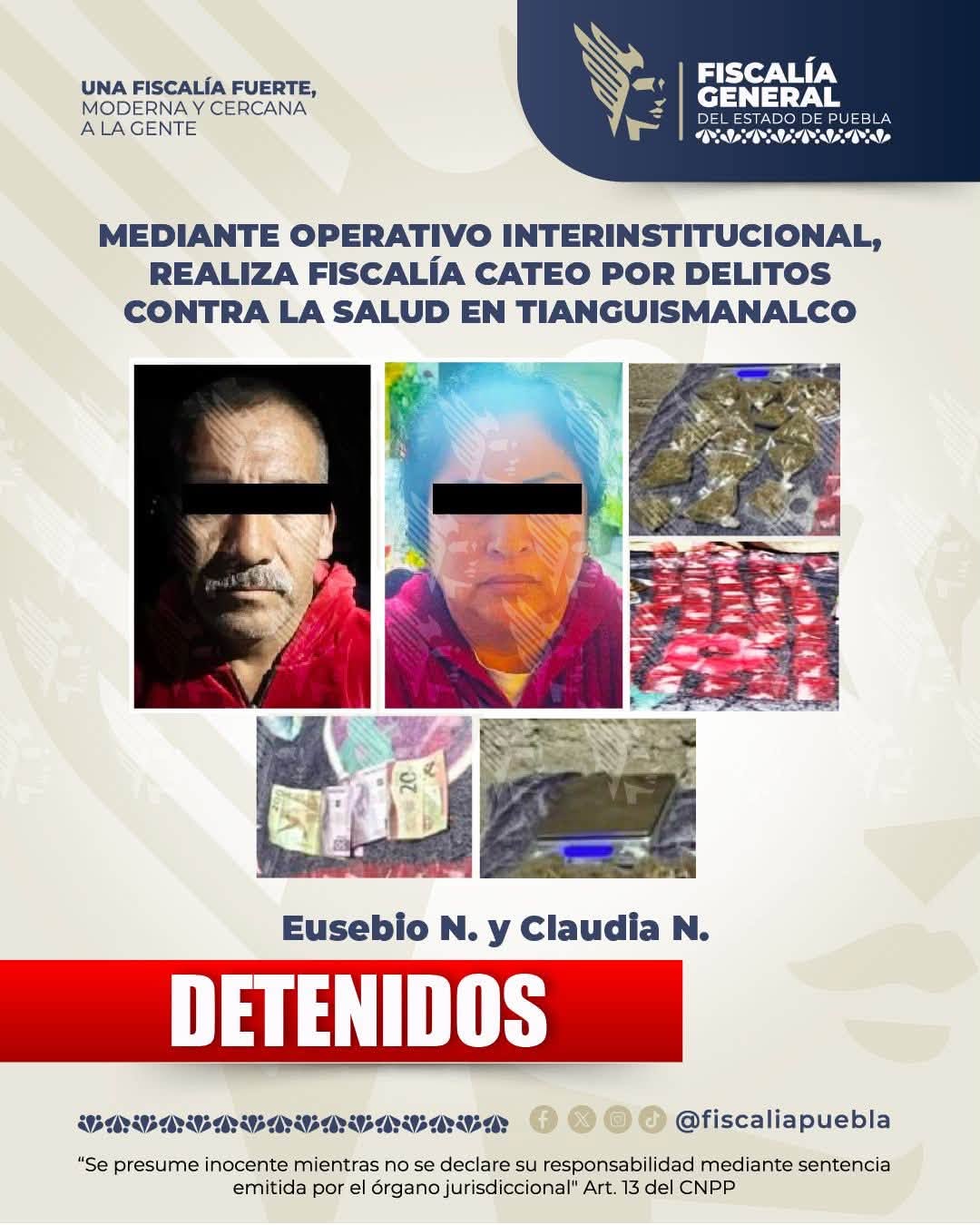 Mediante operativo interinstitucional, realiza Fiscalía cateo por delitos contra la salud en Tianguismanalco