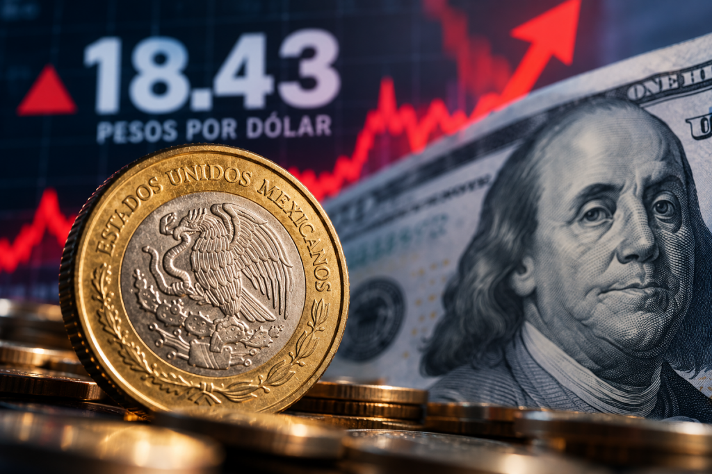 Peso mexicano toca 18.43 por dólar y cierra en su nivel más débil del año