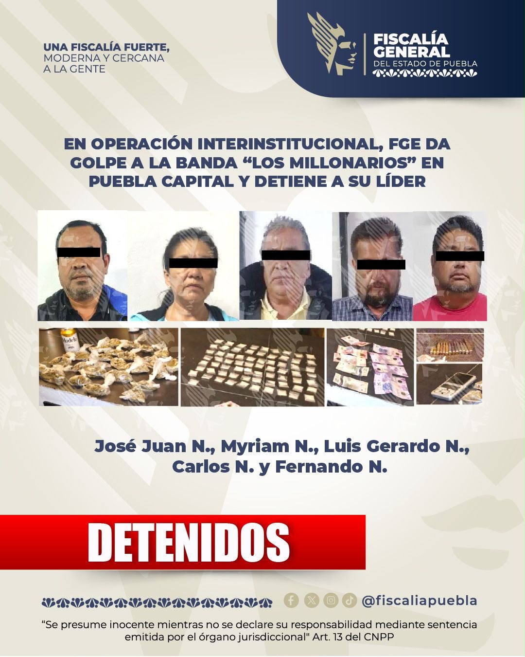 En operación interinstitucional, FGE da golpe a la banda “Los Millonarios” en Puebla capital y detiene a su líder