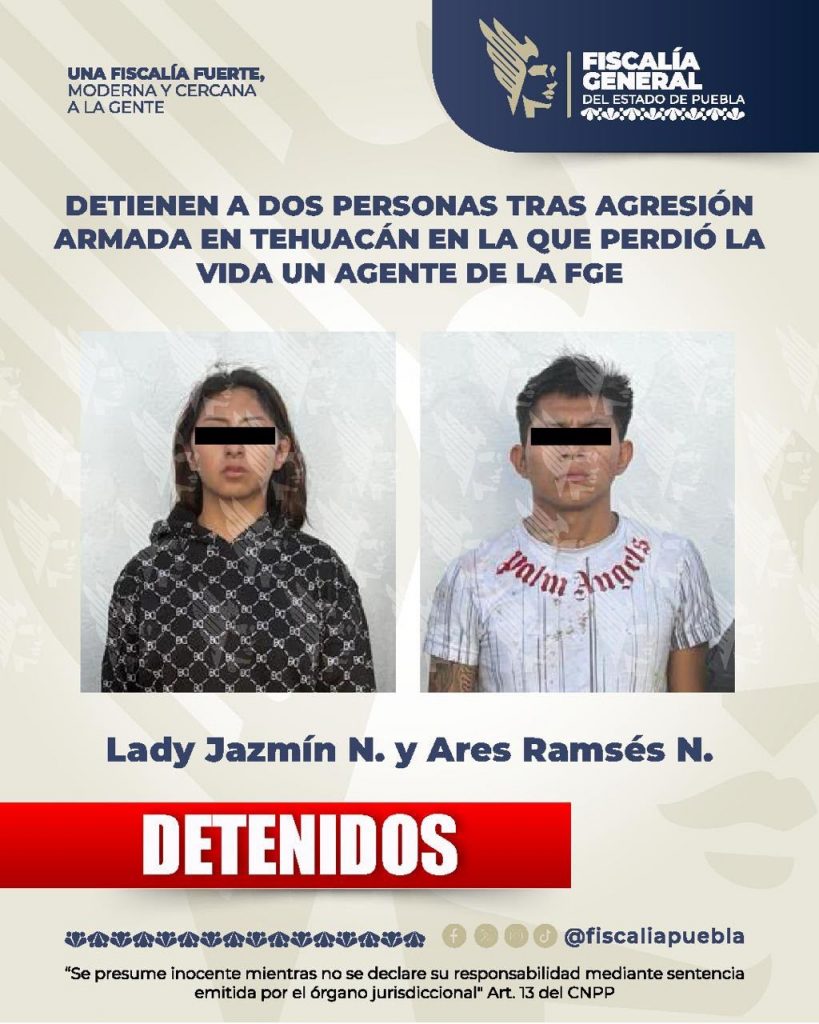 Detienen a dos personas tras agresión armada en Tehuacán en la que perdió la vida un agente de la FGE