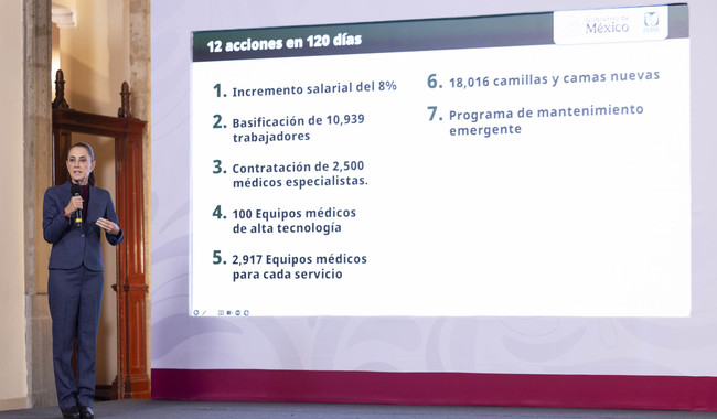 Presidenta anuncia programa emergente de 12 acciones en 120 días para mejorar la atención y las condiciones de los trabajadores en el IMSS